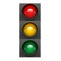 A vertical traffic light showing red, yellow, and green lights against a white background.