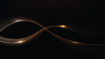 An abstract background featuring elegant, flowing golden wave lines on a black canvas.For luxury branding, VIP invitations, award certificates, or elegant presentations.