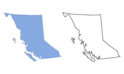 British Columbia map Canada province region vector illustration. Map with detailed outlines and blue silhouettes