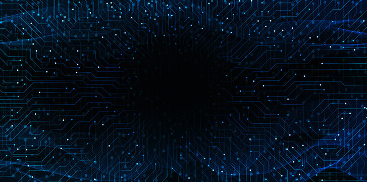 Futuristic technology background with abstract digital circuit grid, glowing blue lights and cyber pattern, perfect for AI, big data, blockchain, and innovative tech designs.