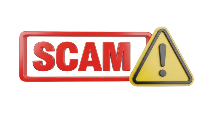 Bold Scam warning sign with exclamation point