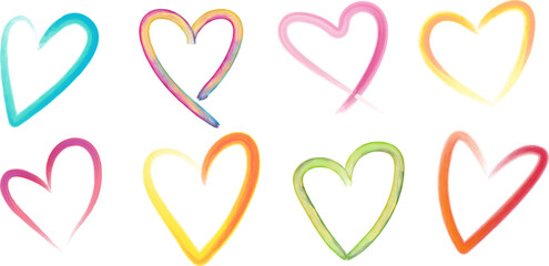 Set of 8 watercolor hand drawn hearts for valentines day