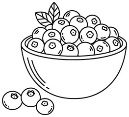 Blueberries vector illustration of a bowl filled with fresh berries in a simple cartoon line art style suitable for coloring books, food design projects, and healthy lifestyle graphics