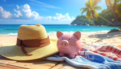 piggy bank on the beach