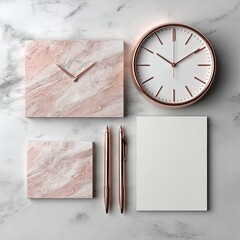 Rose gold accents on marble desk