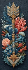 Ornate arrow adorned with vibrant sea life