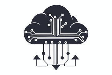 Cloud with Circuit Board Lines on White Background Tech Design Icon