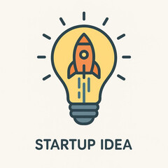 Flat vector icon of a lightbulb representing startup business ideas, modern style, clean lines, minimal colors
