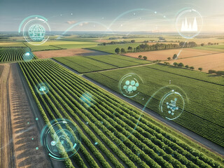 Smart farming technology in a large agricultural field with data visualizations