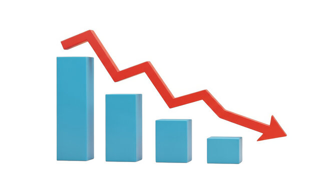 Declining bar graph with downward arrow