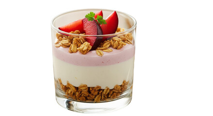 Delicious yogurt parfait with granola and plums