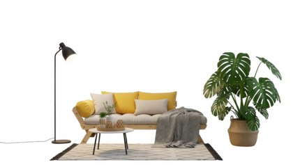 Homey living space with plants cozy lighting