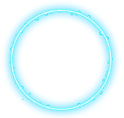 Neon circle ring glowing in blue light. Frame and border element