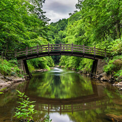 in the forest across the river there is a wooden bridge