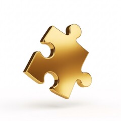 Obraz premium A single golden puzzle piece, isolated on a white