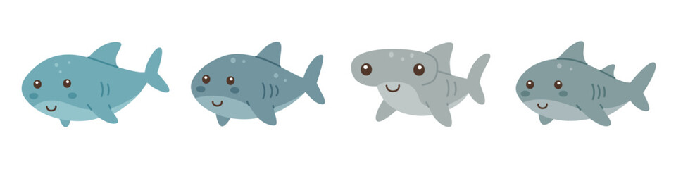 Set of sharks. Adorable marine predator characters in flat style