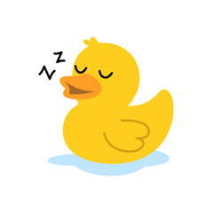 Sleeping yellow rubber duck. Cute bath toy vector for children prints, playful decor, and clipart sets.