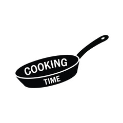 Black Silhouette Frying Pan with Bold Cooking Time Text ? Minimalist Kitchen Graphic for Recipe Design, Food Branding, and Culinary Decor