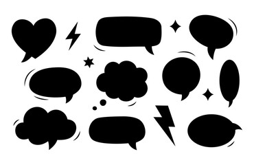 Black comic speech bubbles and thought clouds set. Cartoon talk balloons for communication and graphic design