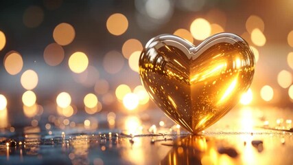 Golden heart on reflective surface