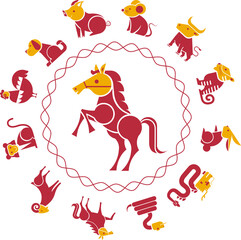 2026, year of Horse, line art , outline , simple linear