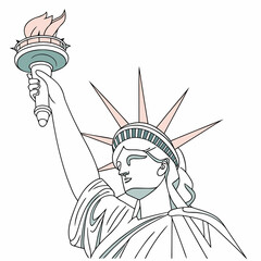 Illustration of the statue of liberty, a symbol of freedom and democracy, with its iconic torch and crown, representing american ideals and heritage, vector art