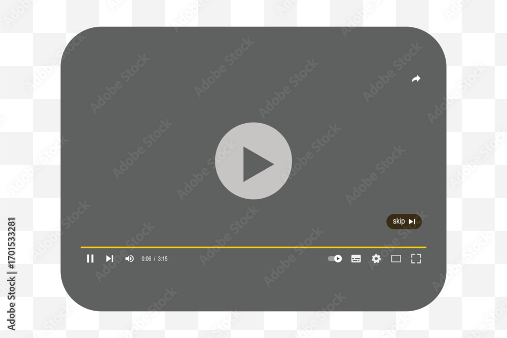 Poster multimedia video player for web and mobile apps. chat video frame in flat style. play video window w