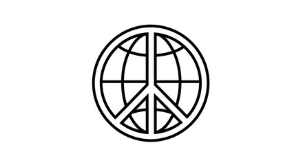 A graphic representation of a universal peace symbol merged with a globe outline, embodying global solidarity, international harmony, and the profound aspiration for a tranquil, interconnected world