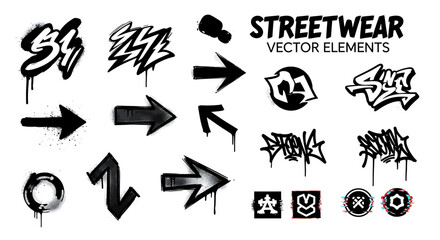 Street Style Elements Graffiti Arrows and Lettering Designs Set