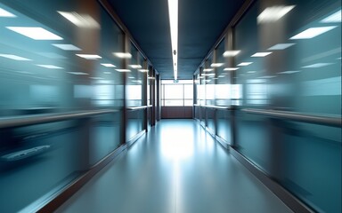 Naklejka premium Modern Office Corridor With Motion Blur and Bright Lighting. High quality