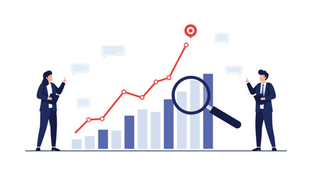 Business growth analysis team examining financial performance and market trends for strategic planning