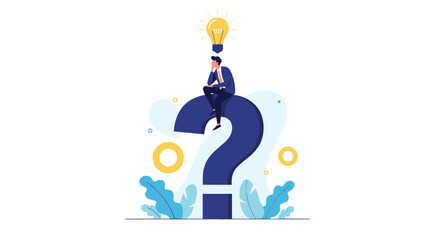 Problem solving and critical thinking business person with lightbulb ideas and question mark