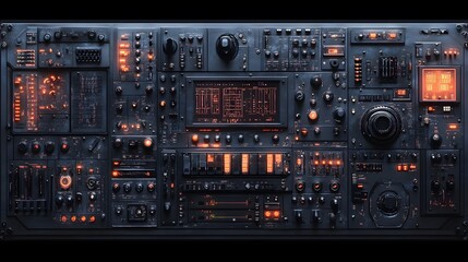 Complex Futuristic Control Panel with Glowing Elements
