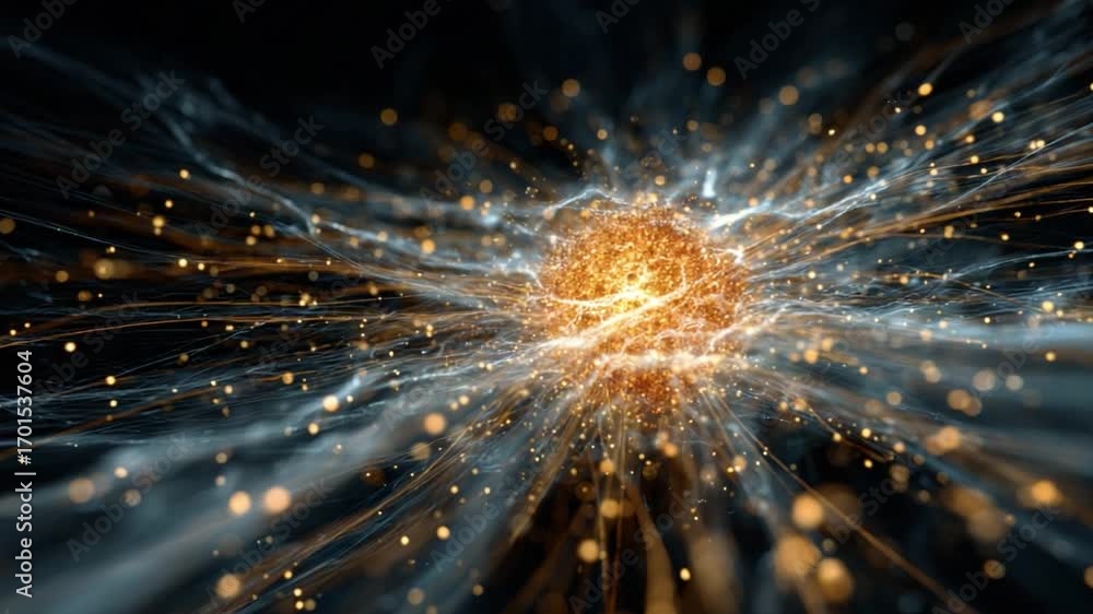 Poster vivid cosmic energy burst in an abstract cosmic atmosphere with radiant lights and dynamic flowing p