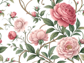 Pink peonies floral pattern isolated on a transparent background blooming