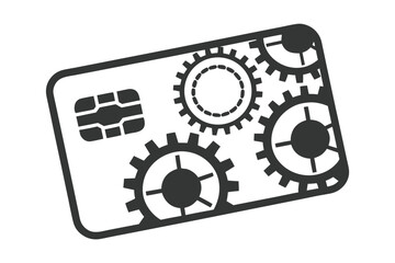 Credit Card with Gears System on a White Background Machine Elements