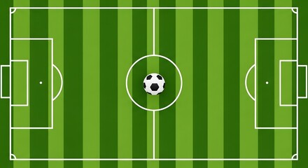 Top view of a soccer ball on a green soccer field