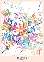 Bulawayo Zimbabwe City Map. downtown tourism, house art travel, scenic metropolis concept, travel art city, patriotic abstract banner