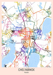 Chelyabinsk Russia City Map. downtown tourism, house art travel, scenic metropolis concept, travel art city, patriotic abstract banner
