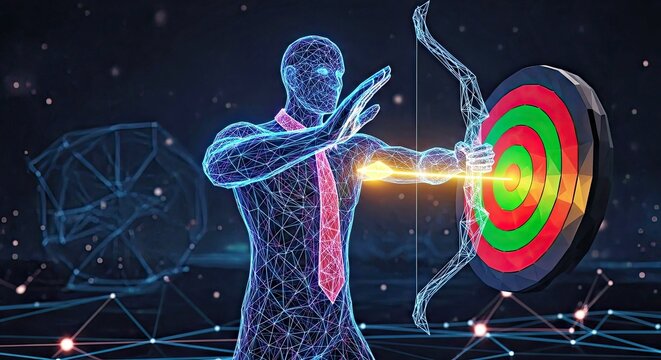 Digital Businessman Protecting Dartboard with a Bow Arrow