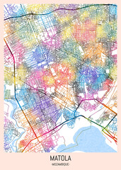 Fototapeta premium Matola Mozambique City Map. downtown tourism, house art travel, scenic metropolis concept, travel art city, patriotic abstract banner