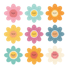Cute Kids Flower Vector Set