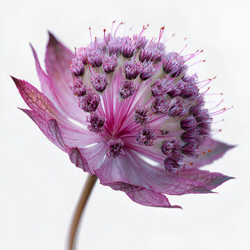 Pink Masterwort Flower Closeup Isolated on White Background