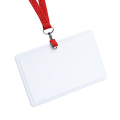Blank white ID card with red lanyard