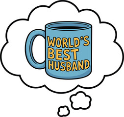 Cartoon blue coffee mug with World’s Best Husband text, gift illustration, marriage love, family appreciation, Father’s Day, husband celebration design.