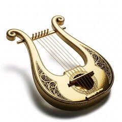 A golden lyre with an exquisite pattern and six strings,