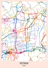 Obraz premium Weinan China City Map. downtown tourism, house art travel, scenic metropolis concept, travel art city, patriotic abstract banner
