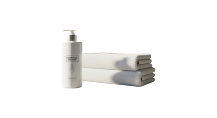 Luxurious White Towels and Dispenser for a Spa Like Experience at Home