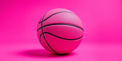 Fototapeta premium Pink basketball on vibrant pink background, studio shot, trendy, still life