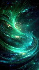Abstract Glowing Green Space Galaxy